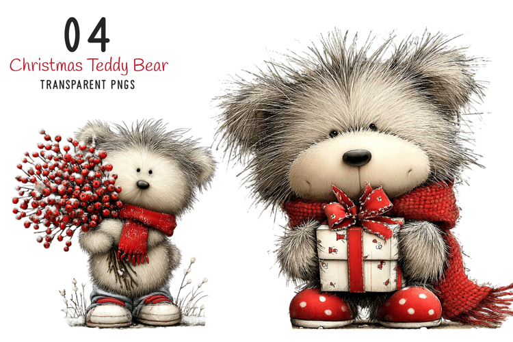 Whimsical Christmas Teddy Bear Clipart