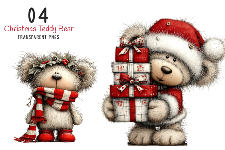 Whimsical Christmas Teddy Bear Clipart