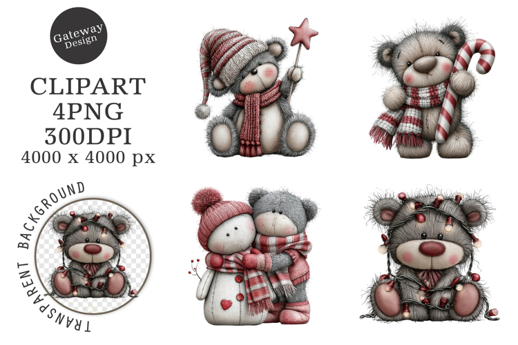 Whimsical Christmas Teddy Bear Clipart
