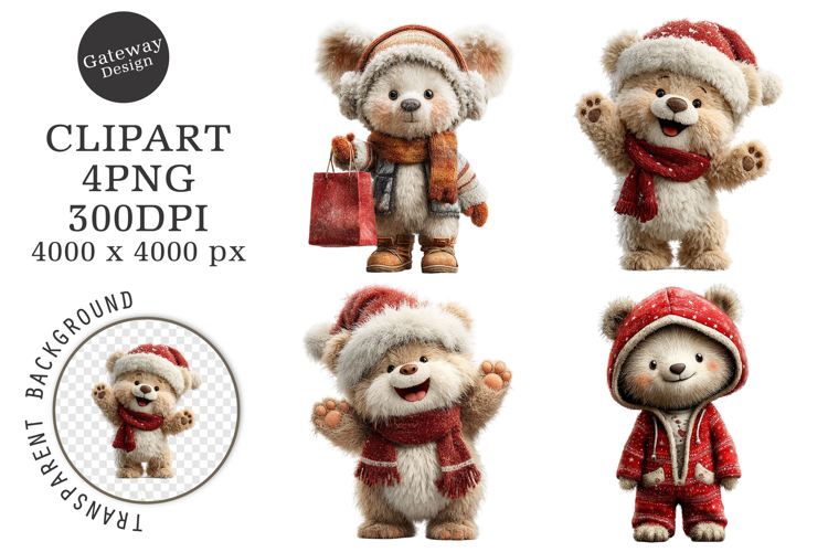 Whimsical Christmas Teddy Bear Clipart