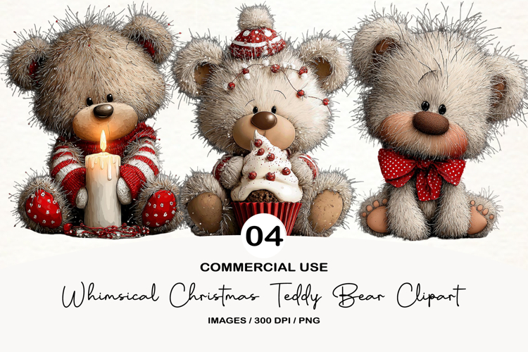 Whimsical Christmas Teddy Clipart