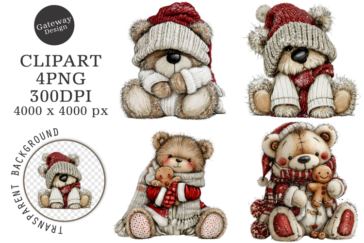 Whimsical Christmas Teddy Bear Clipart