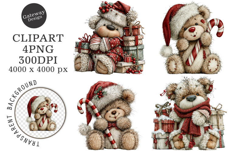 Whimsical Christmas Teddy Bear Clipart