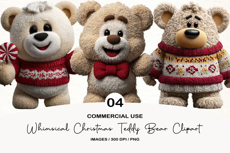 Whimsical Christmas Teddy Bear Clipart