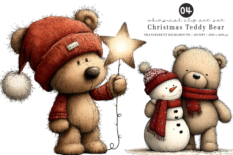Whimsical Christmas Teddy Bear Clipart example image 1