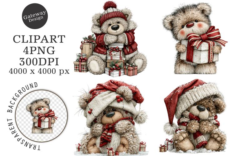 Whimsical Christmas Teddy Bear Clipart