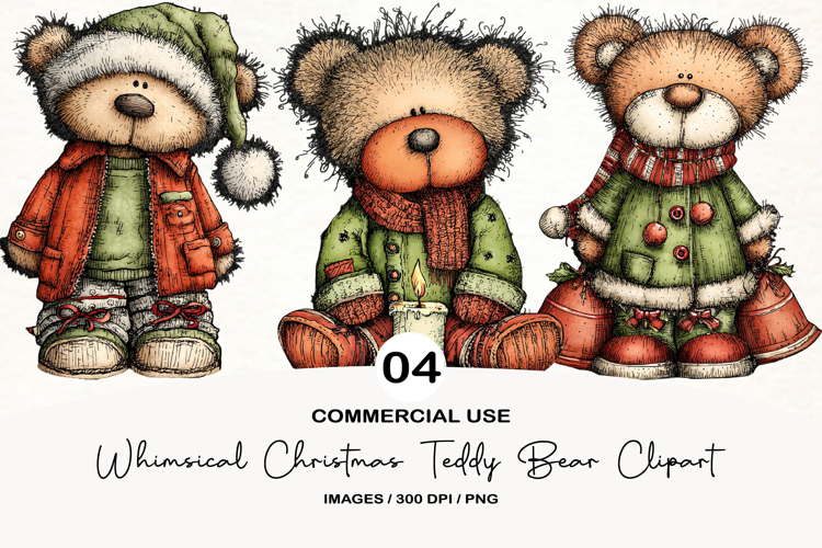 Whimsical Christmas Teddy Clipart