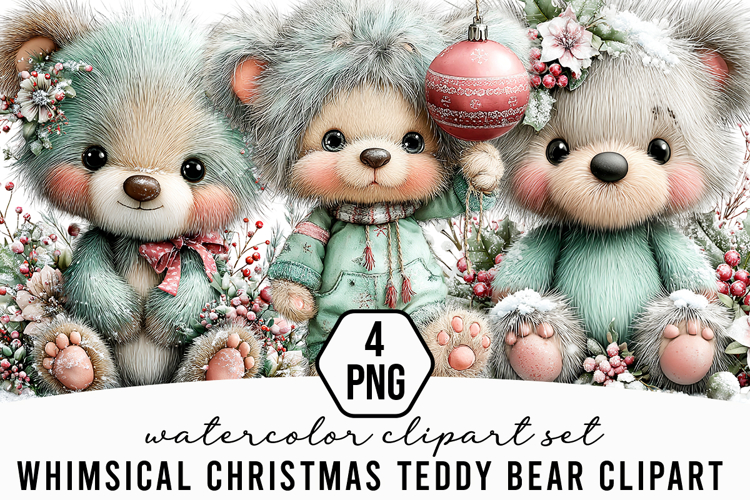 Whimsical Christmas Teddy Bear Clipart