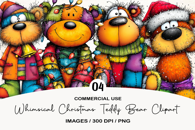 Whimsical Christmas Teddy Bear Clipart