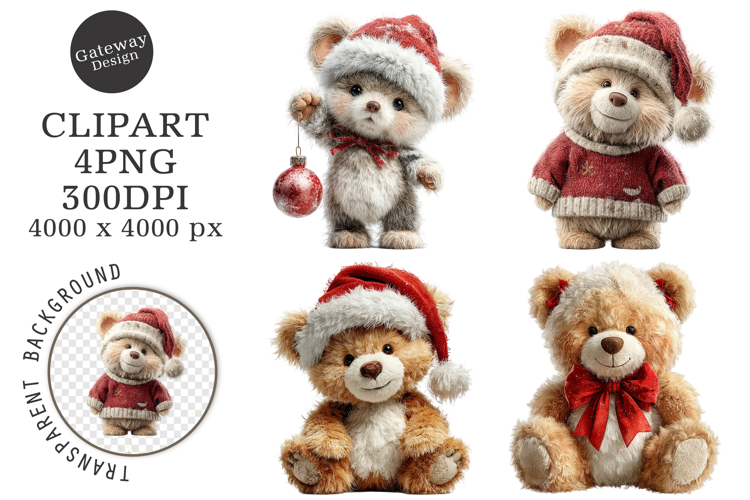 Whimsical Christmas Teddy Bear Clipart