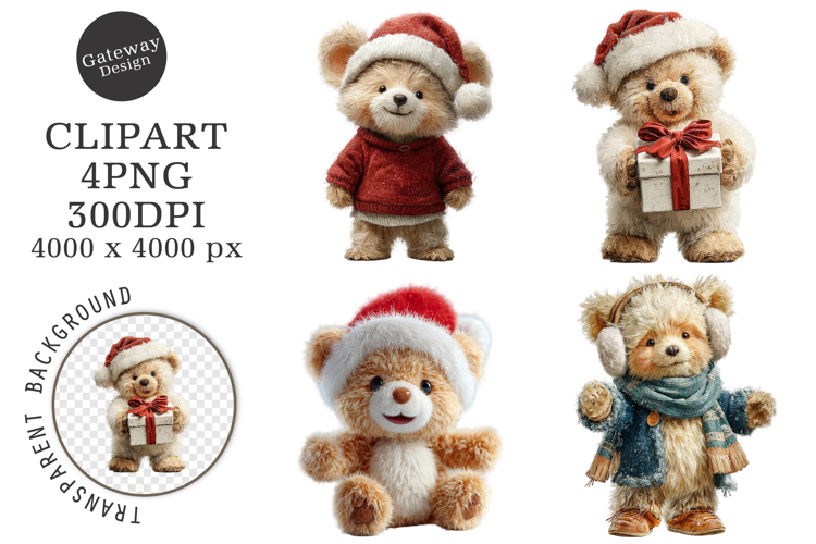 Whimsical Christmas Teddy Bear Clipart