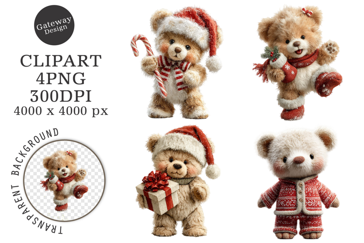 Whimsical Christmas Teddy Bear Clipart