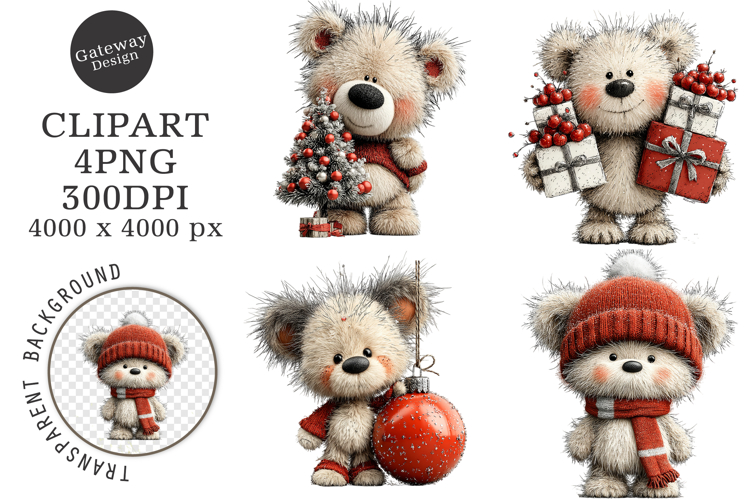 Whimsical Christmas Teddy Bear Clipart