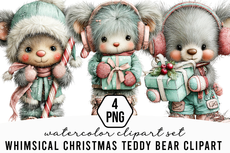 Whimsical Christmas Teddy Bear Clipart