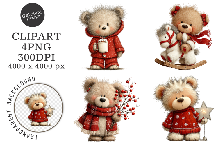 Whimsical Christmas Teddy Bear Clipart