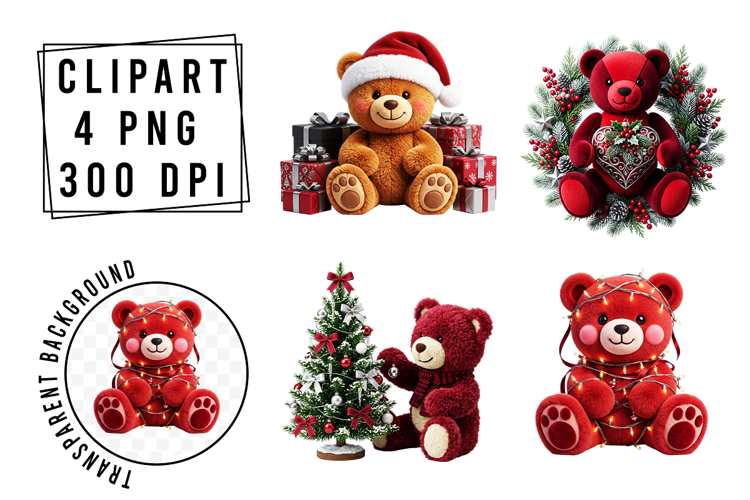 Whimsical Christmas Teddy Bear Clipart