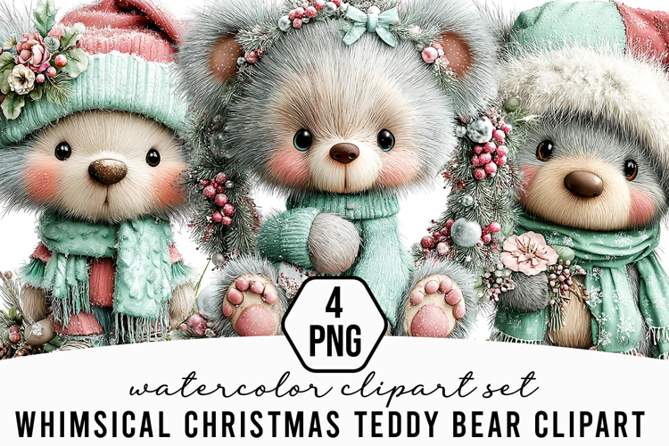 Whimsical Christmas Teddy Bear Clipart