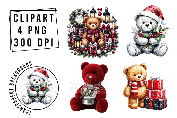 Whimsical Christmas Teddy Bear Clipart