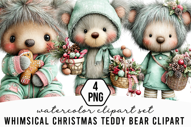 Whimsical Christmas Teddy Bear Clipart