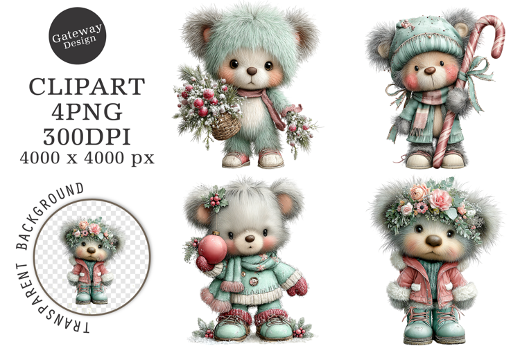 Whimsical Christmas Teddy Bear Clipart