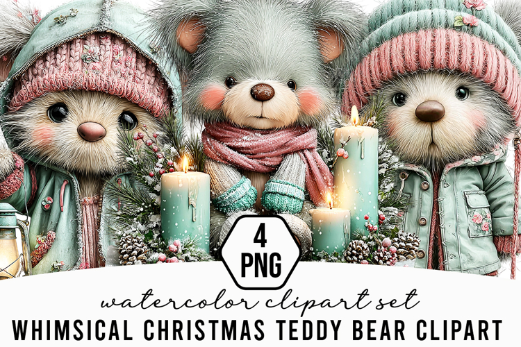 Whimsical Christmas Teddy Bear Clipart