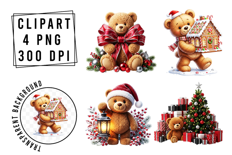 Whimsical Christmas Teddy Bear Clipart