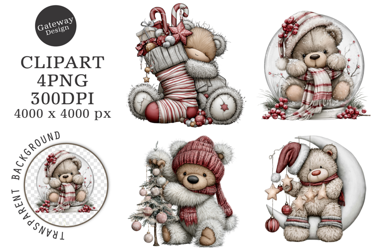 Whimsical Christmas Teddy Bear Clipart