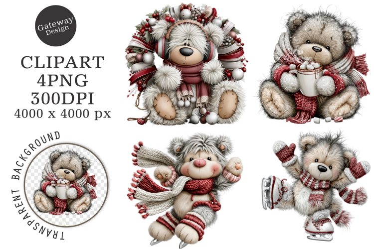Whimsical Christmas Teddy Bear Clipart