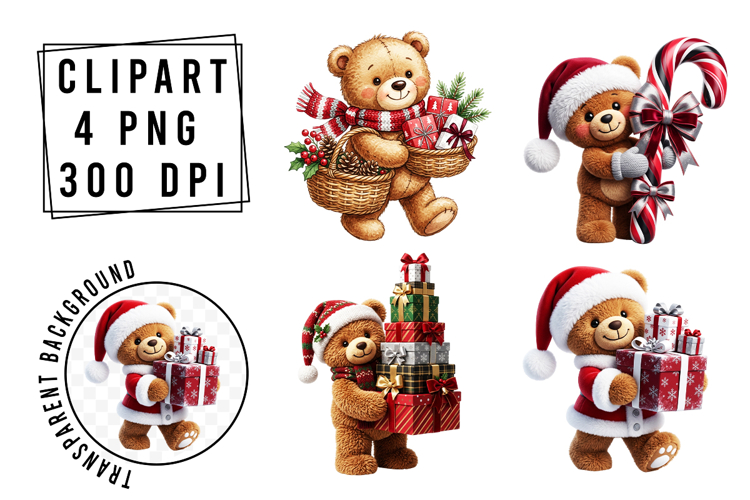 Whimsical Christmas Teddy Bear Clipart