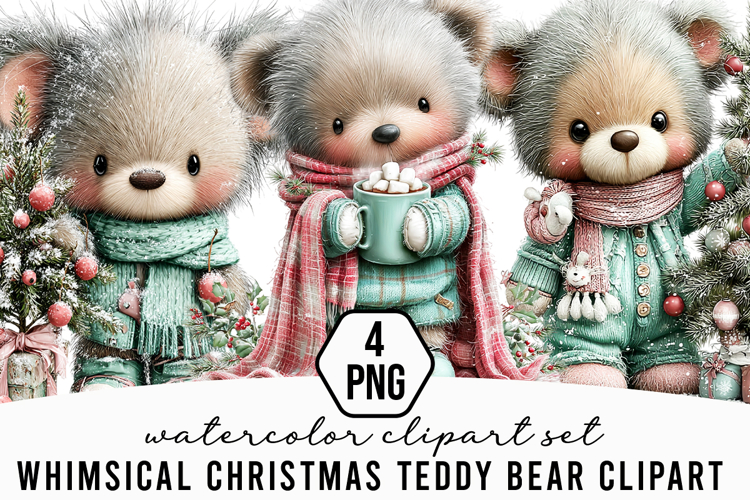 Whimsical Christmas Teddy Bear Clipart