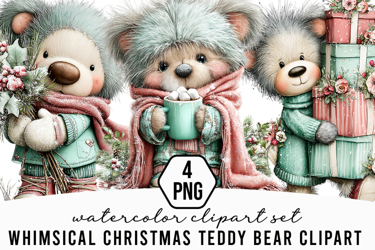 Whimsical Christmas Teddy Bear Clipart