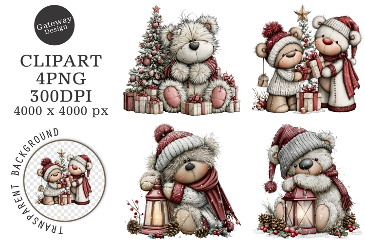 Whimsical Christmas Teddy Bear Clipart