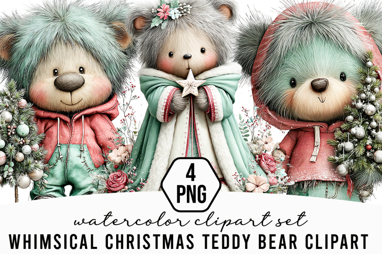 Whimsical Christmas Teddy Bear Clipart