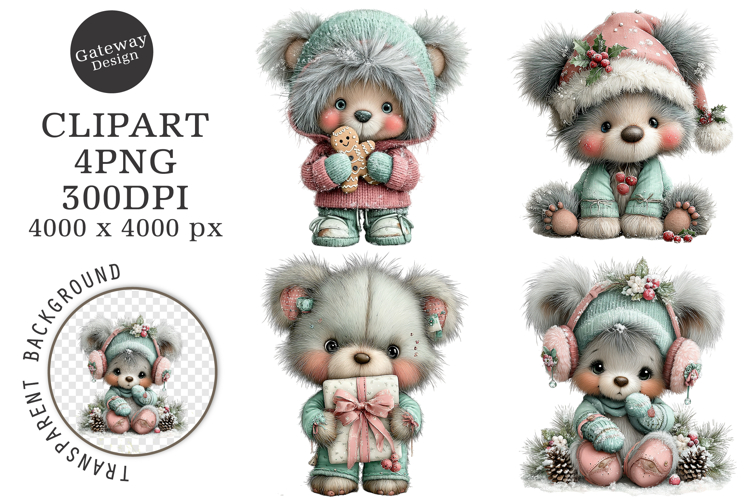 Whimsical Christmas Teddy Bear Clipart