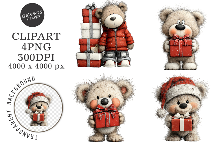 Whimsical Christmas Teddy Bear Clipart