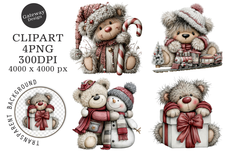 Whimsical Christmas Teddy Bear Clipart