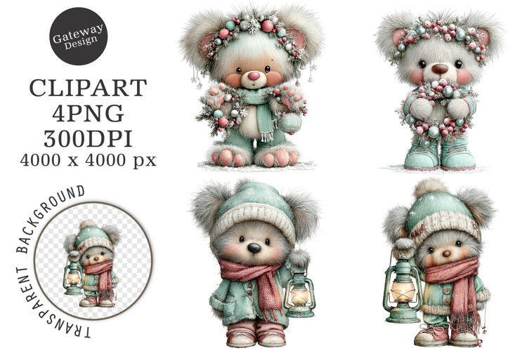 Whimsical Christmas Teddy Bear Clipart