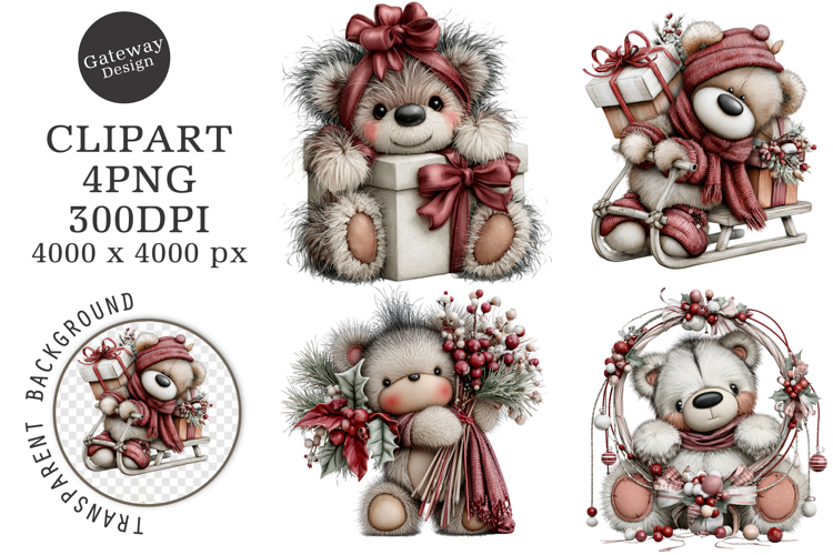 Whimsical Christmas Teddy Bear Clipart