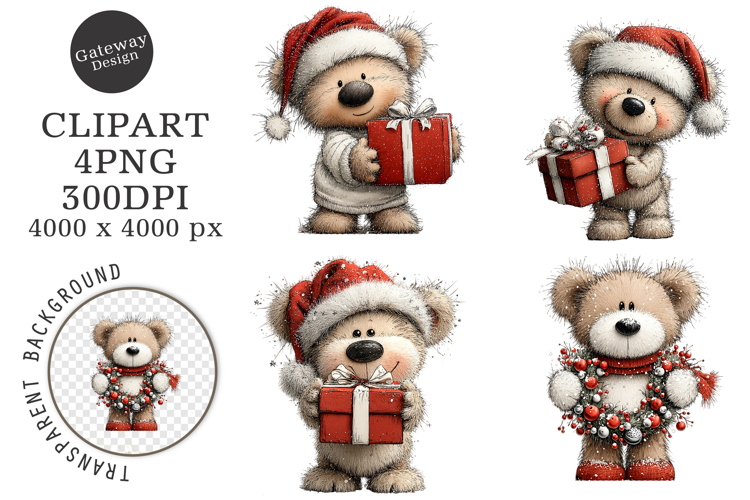 Whimsical Christmas Teddy Bear Clipart