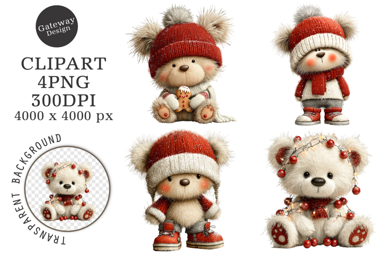 Whimsical Christmas Teddy Bear Clipart