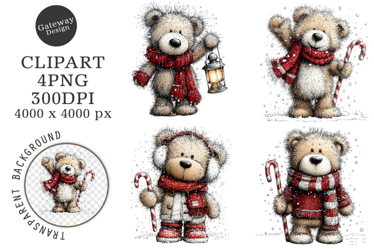 Whimsical Christmas Teddy Bear Clipart
