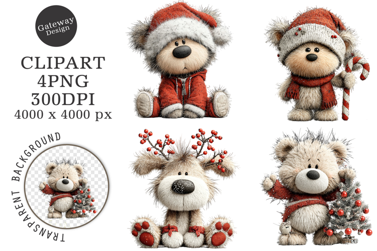 Whimsical Christmas Teddy Bear Clipart