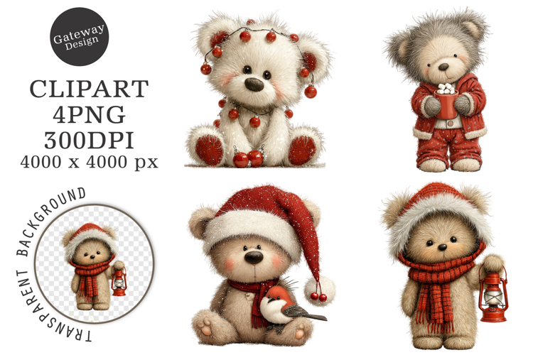 Whimsical Christmas Teddy Bear Clipart