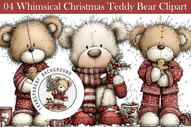Whimsical Christmas Teddy Bear Clipart