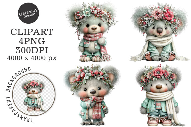 Whimsical Christmas Teddy Bear Clipart example image 1