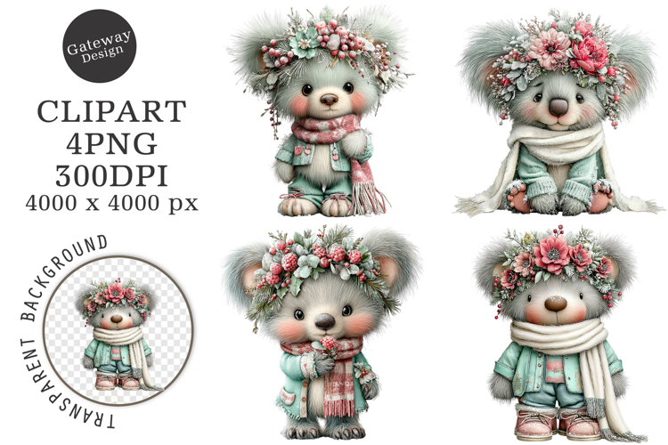 Whimsical Christmas Teddy Bear Clipart