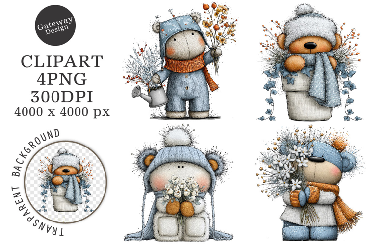 Whimsical Christmas Teddy Bear Winter Clipart