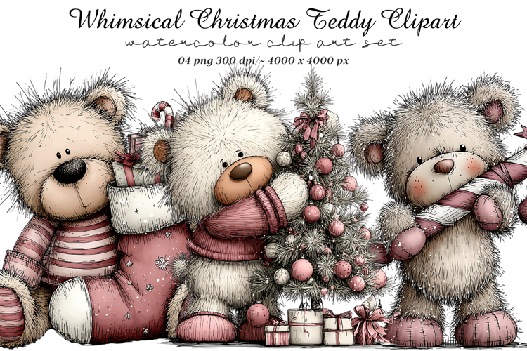 Whimsical Christmas Teddy Clipart