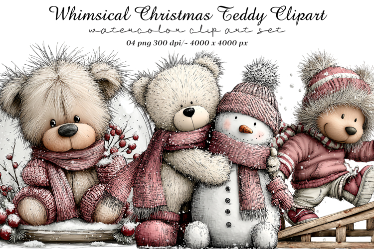 Whimsical Christmas Teddy Clipart
