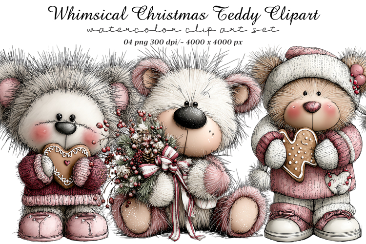Whimsical Christmas Teddy Clipart